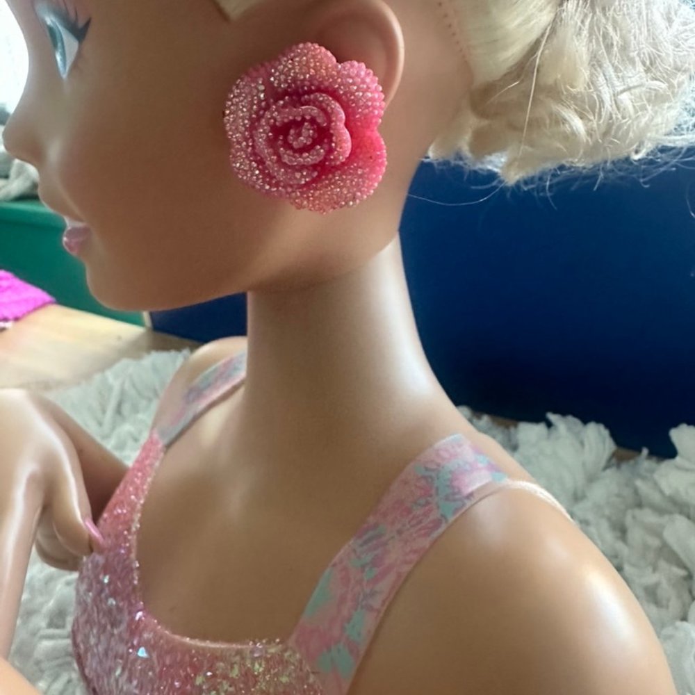 pink rose earrings